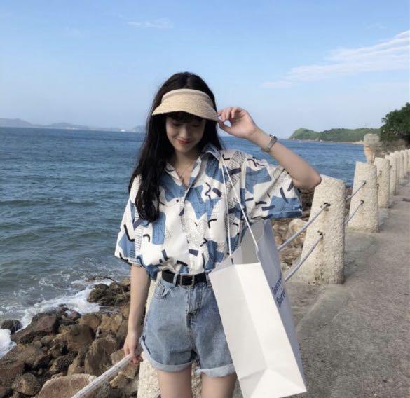 Loose Polo Collar Print Top, Women's 