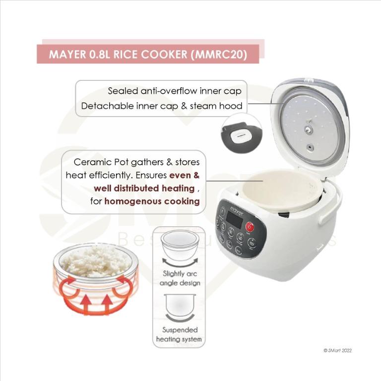 Mayer 0.8L Rice Cooker with Ceramic Pot [MMRC20], TV & Home Appliances