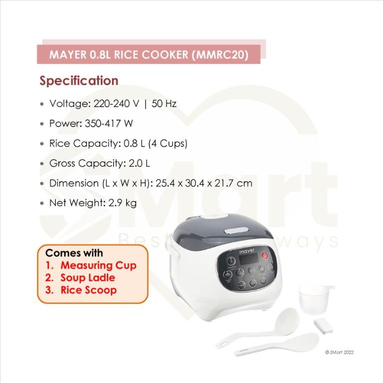 Mayer 0.8L Rice Cooker with Ceramic Pot [MMRC20], TV & Home Appliances