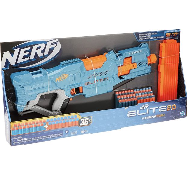 NERF Elite 2.0 Turbine CS-18 Motorised Blaster, 36 Official Darts, 18-Dart  Clip, Tactical Rails, Barrel Attachment Point