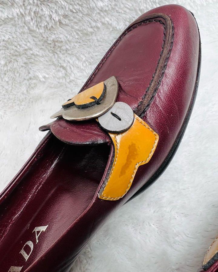 PRADA VERO CUOIO Vintage Shoes Leather Made in Italy preloved sepatu cewek  warna merah kuning size 36.5 (insole 24.5cm) original \u0026 no box condition  90% kulit mulus minus kotor ajah, Fesyen Wanita,