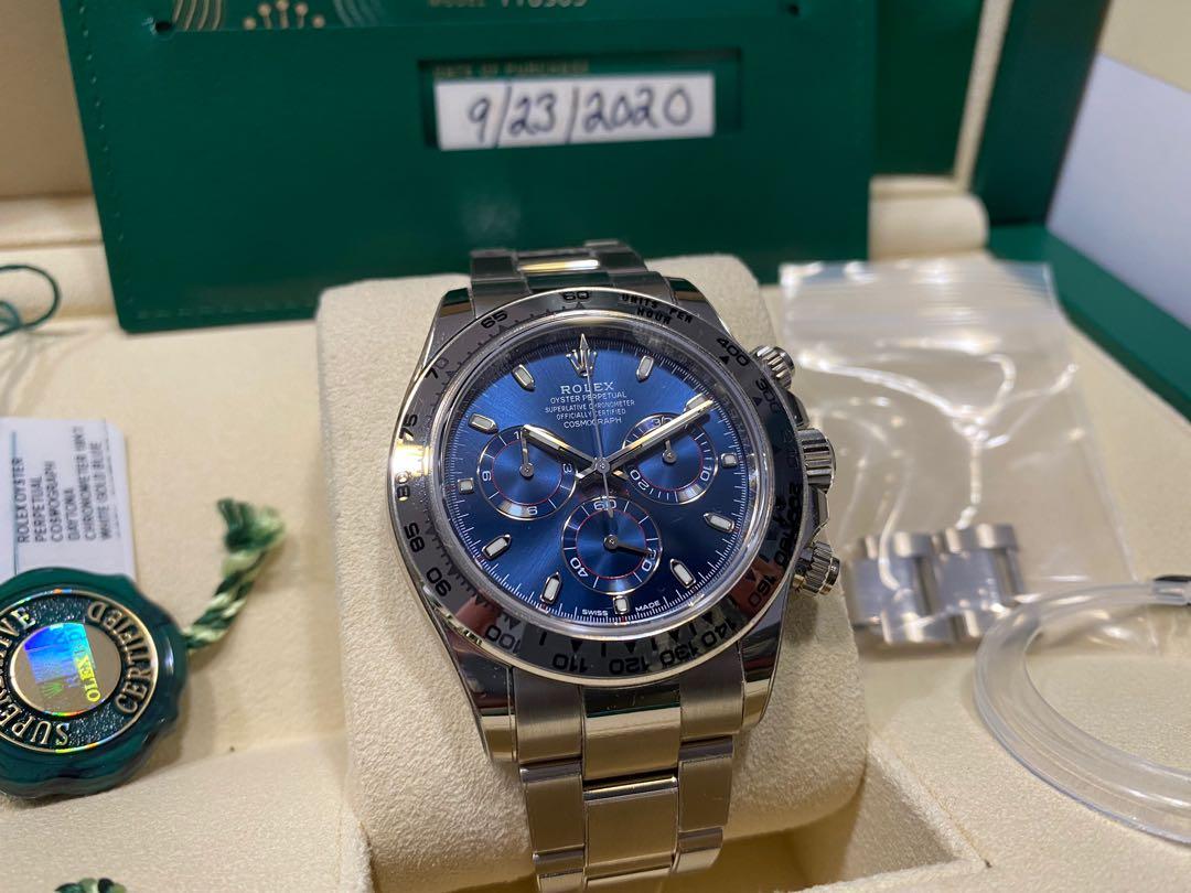 white gold daytona blue dial