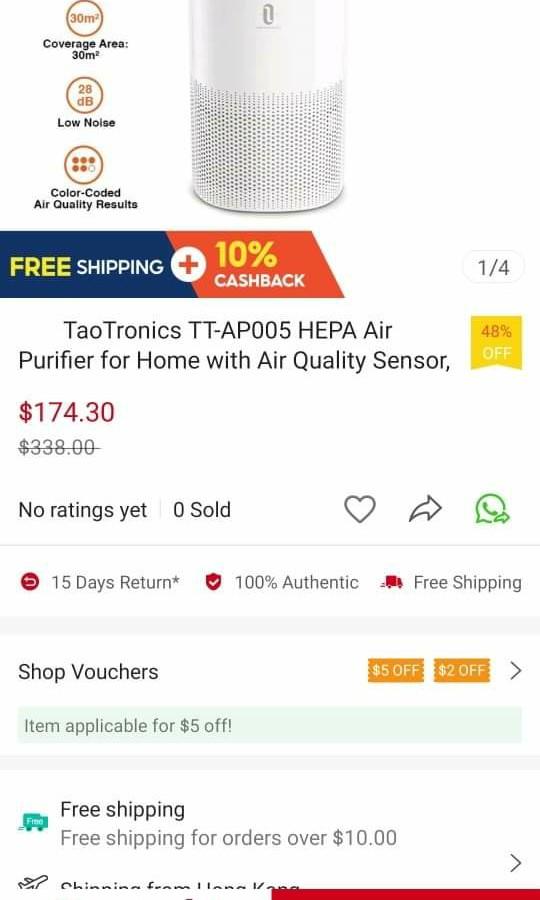 TaoTronics TTAP005 HEPA Air Purifier for Home with Air Quality Sensor