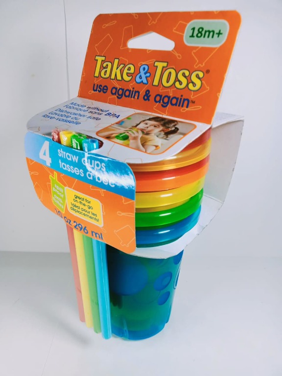 The First Years Take & Toss Straw Cups, 10 oz 296 ml, Multicolor, 4