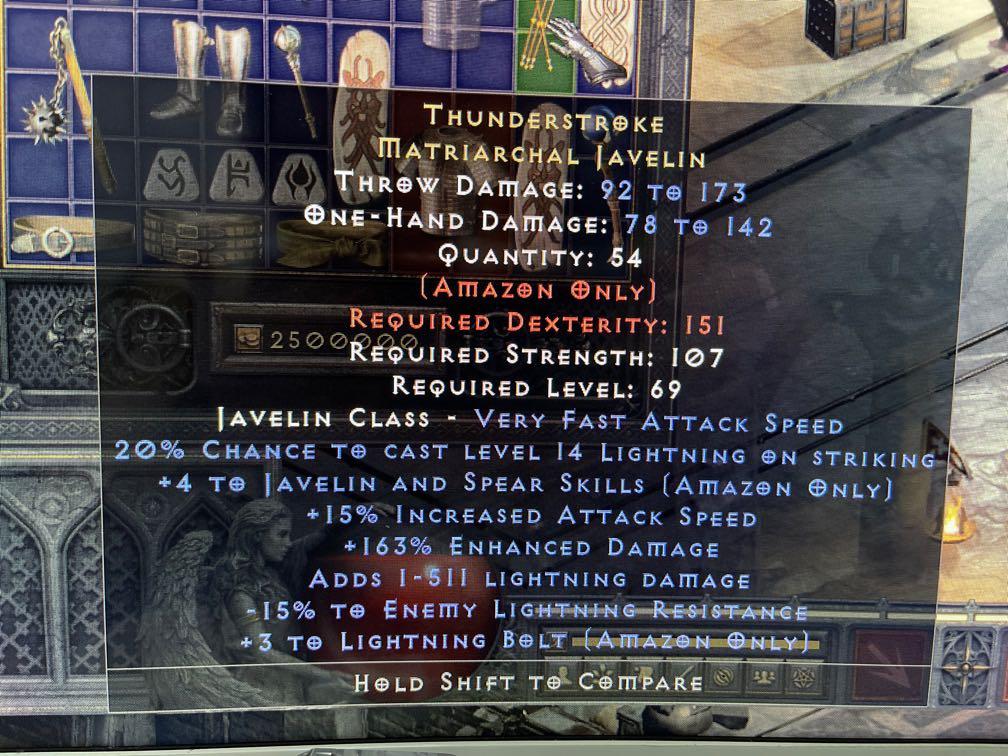 Thunderstroke Matriarchal Javelin D2R, Video Gaming, Gaming Accessories