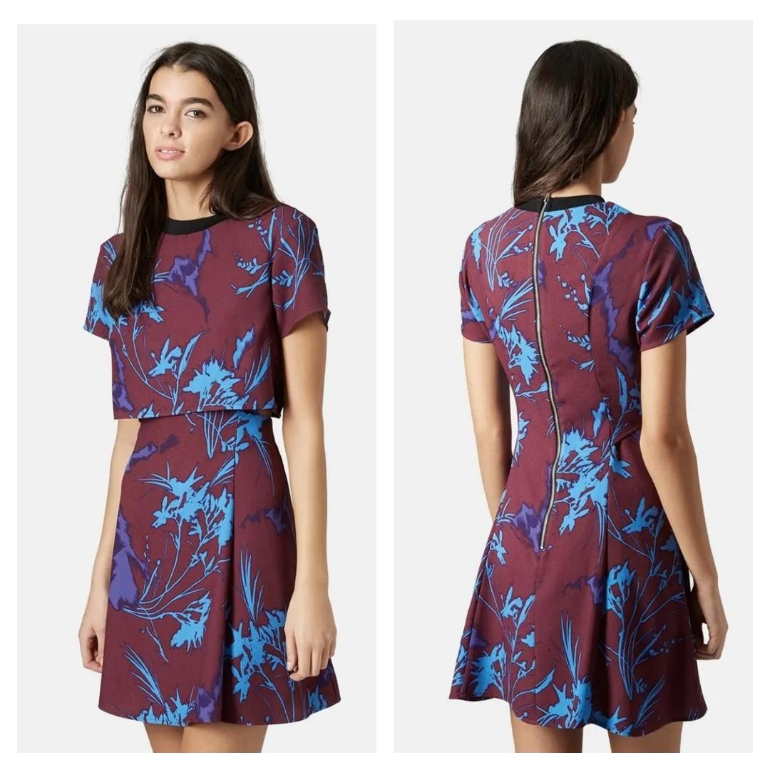 topshop floral overlay cutout dress in wine blue crocus Women s