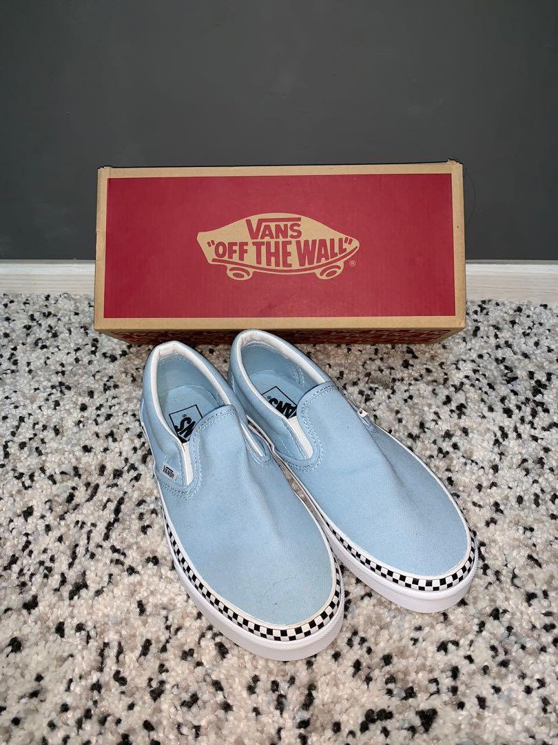 Vans Slip On Light Blue Checkerboard Foxing