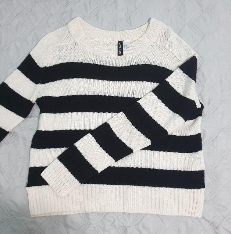 XS H M Divided Black White Striped Sweater Women s Fashion