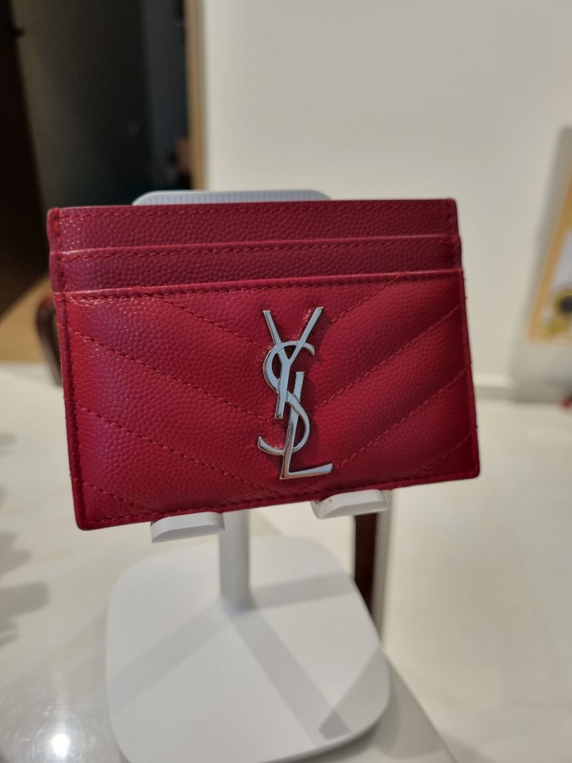 Ysl card case best sale red