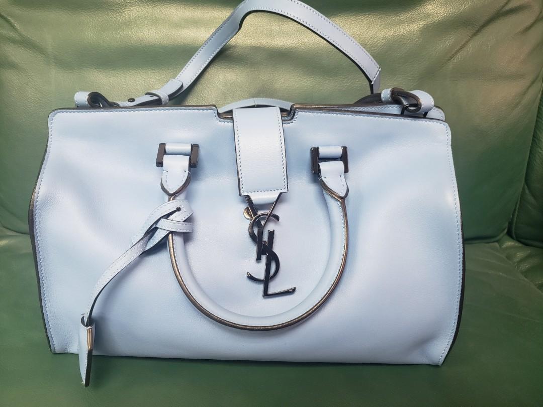 YSL SAINT LAURENT 394461 LOGO SKY BLUE CLAF HANDBAG WITH YSL BLACK HARDWARE 20MO24U