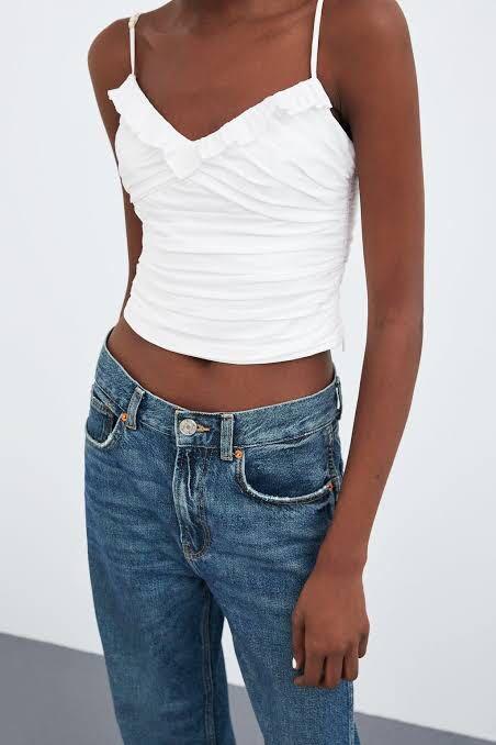 Zara White Draped Poplin Top, Women's 