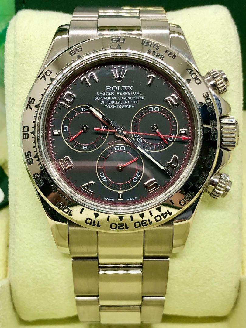 2006 Rolex Daytona 18ct White Gold RARE Black Arabic Dial 40mm, Luxury,  Watches on Carousell