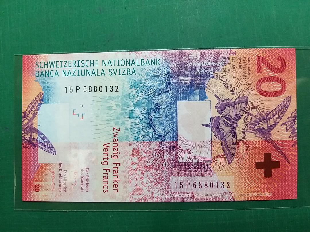 2015年{歐洲}瑞士法郎20元15P6880132全新直版unc 級, 興趣及遊戲, 收藏品及紀念品, 錢幣- Carousell