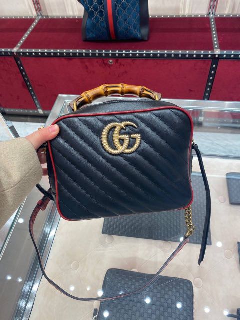 gg marmont small shoulder bolsa with bamboo