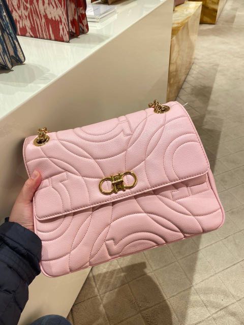 Authentic Salvatore Ferragamo Gancini Quilted Shoulder Bag Luxury
