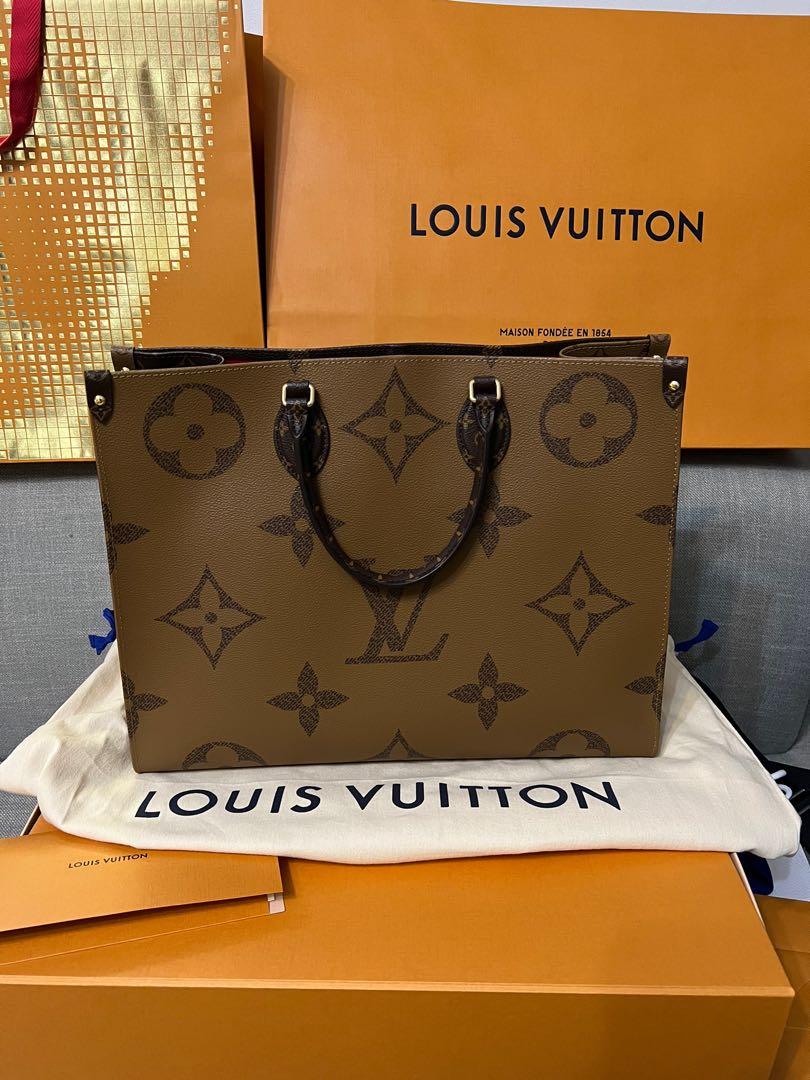 Louis Vuitton Brown Giant Reverse Monogram Coated Canvas OnTheGo GM Gold Hardware, 2020 (Very Good), Womens Handbag