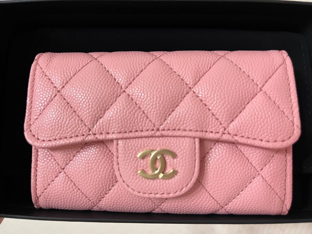 NIB 100AUTH Chanel Pink Caviar Leather Classic Snap Closure CardCoin  Holder  eBay