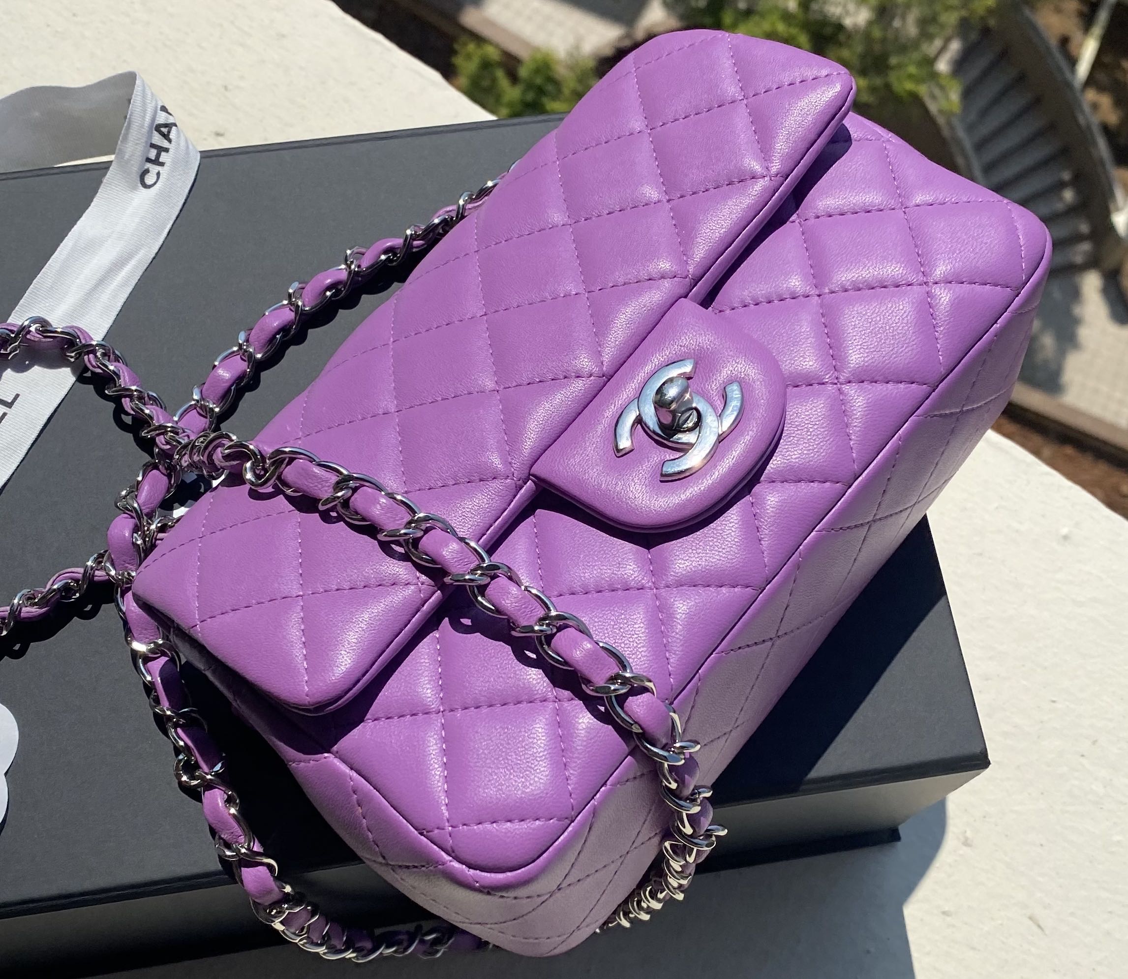 Chanel mini rectangular in purple 20c, Luxury, Bags & Wallets on Carousell