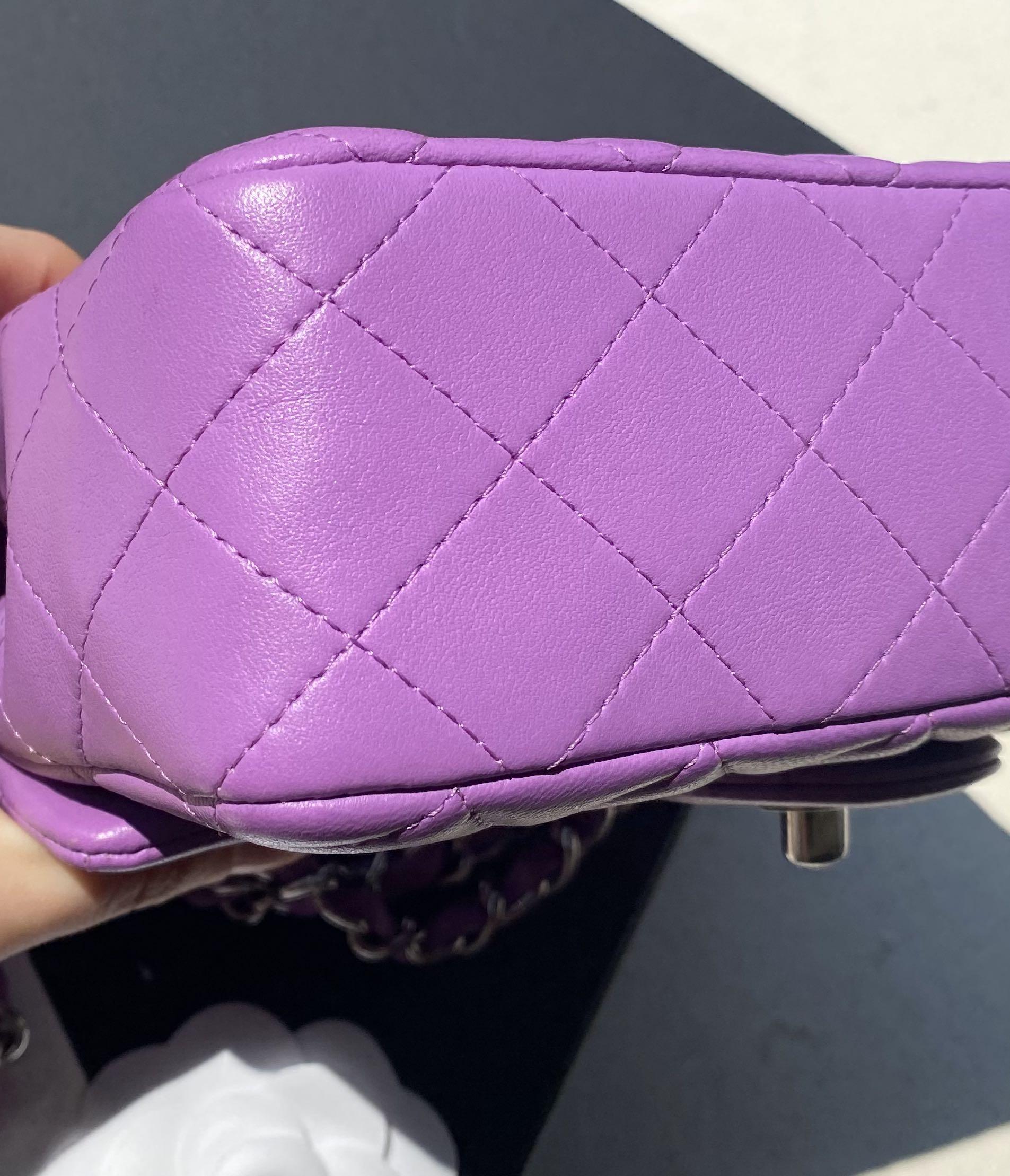 Chanel mini rectangular in purple 20c, Luxury, Bags & Wallets on