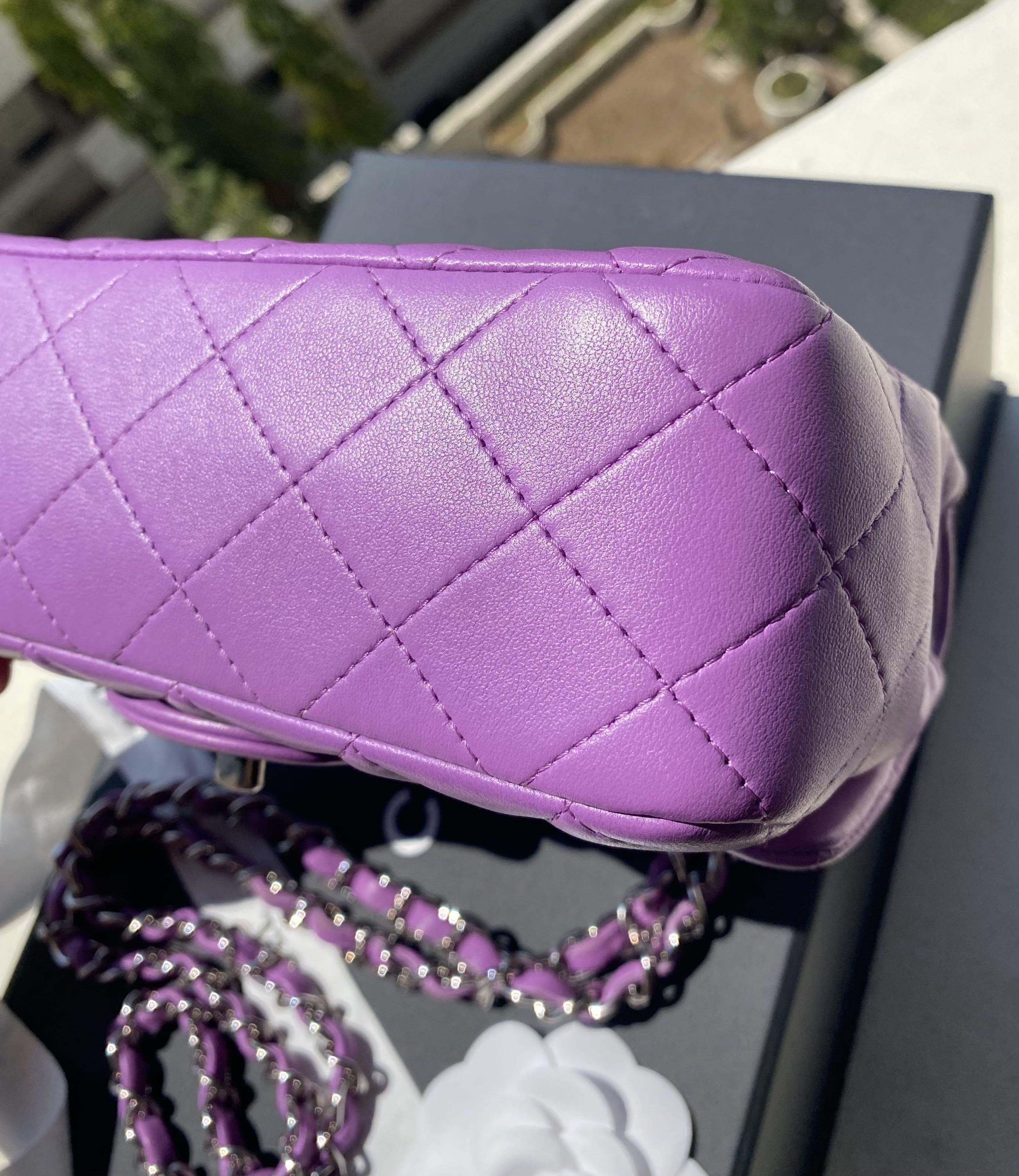 Chanel mini rectangular in purple 20c, Luxury, Bags & Wallets on