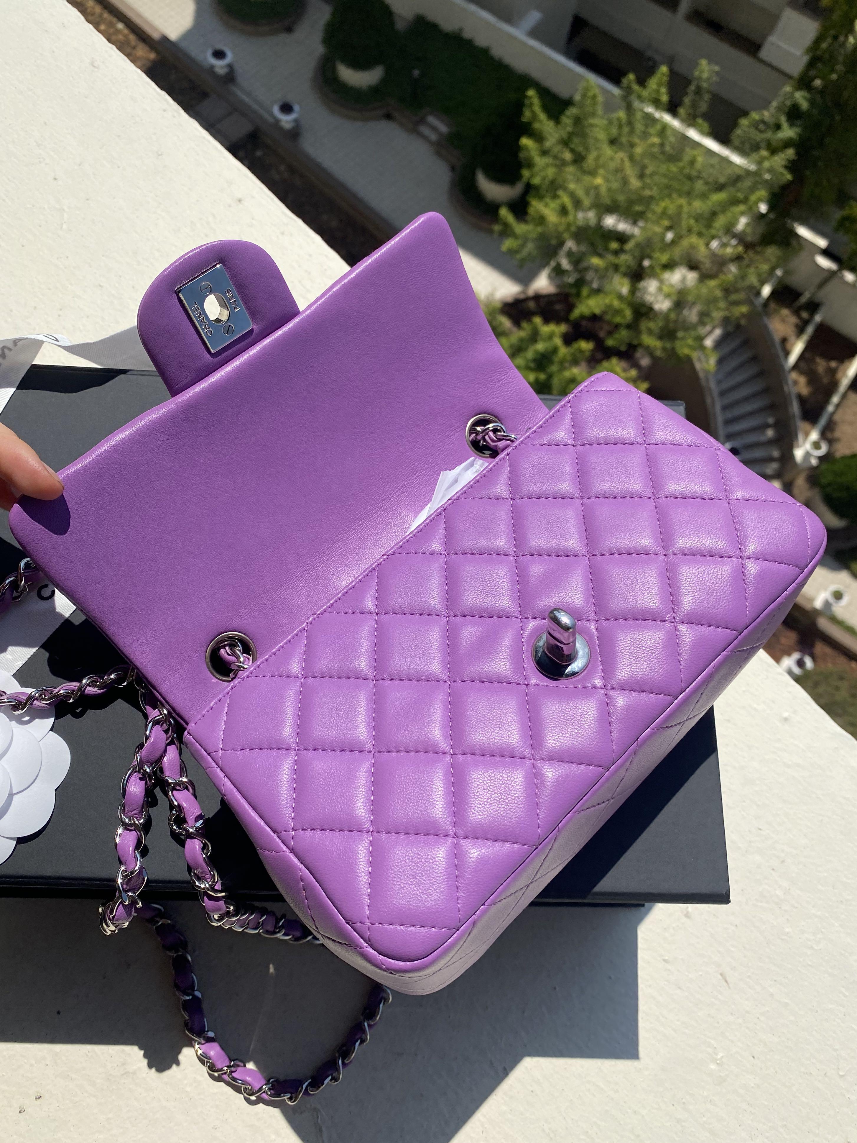CHANEL Lambskin Quilted Small Double Flap Purple 663488