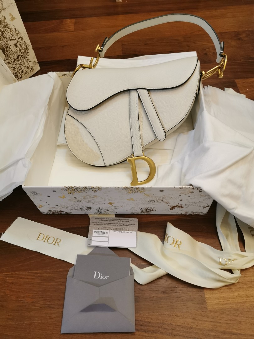 Dior Bag Saddle Mini White Latte Gold Hardware FULL SET with receipt 2020,  Luxury, Bags & Wallets on Carousell