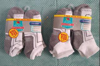 Fruit of the Loom Select Socks 7-Pair Ankle or No Show Tricool Cooling Cotton Size 6-12 NewUSA