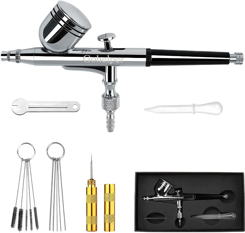 Gohelper Double Action Airbrush kit 0.3mm nozzles with Cleaning Set Air