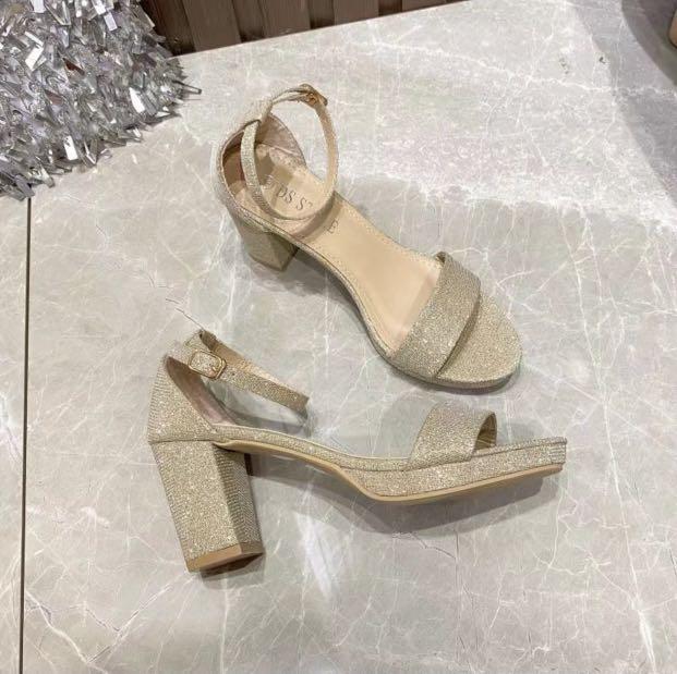 Gold 3 inches Block Heels