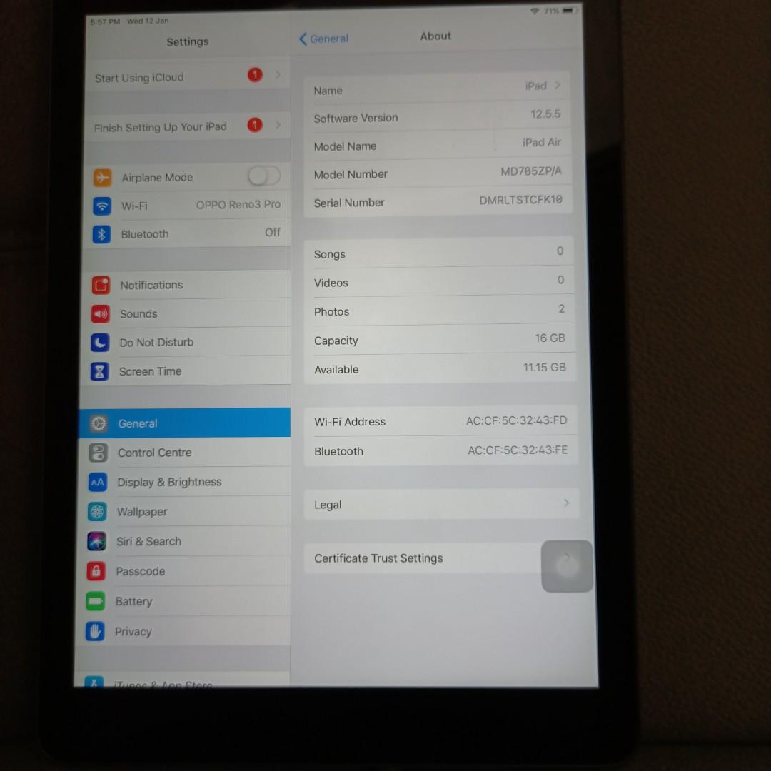 Ipad (Category: Laptops & Notebooks) located in Singapore. Submitted by happyalwayz (Listing ID 1136967202, Image 2). Description: bought from another person for $160 but can't support Photoshop model a1474 , ipad air well taken care of no visible scratches minor Ones maybe comes with charger.