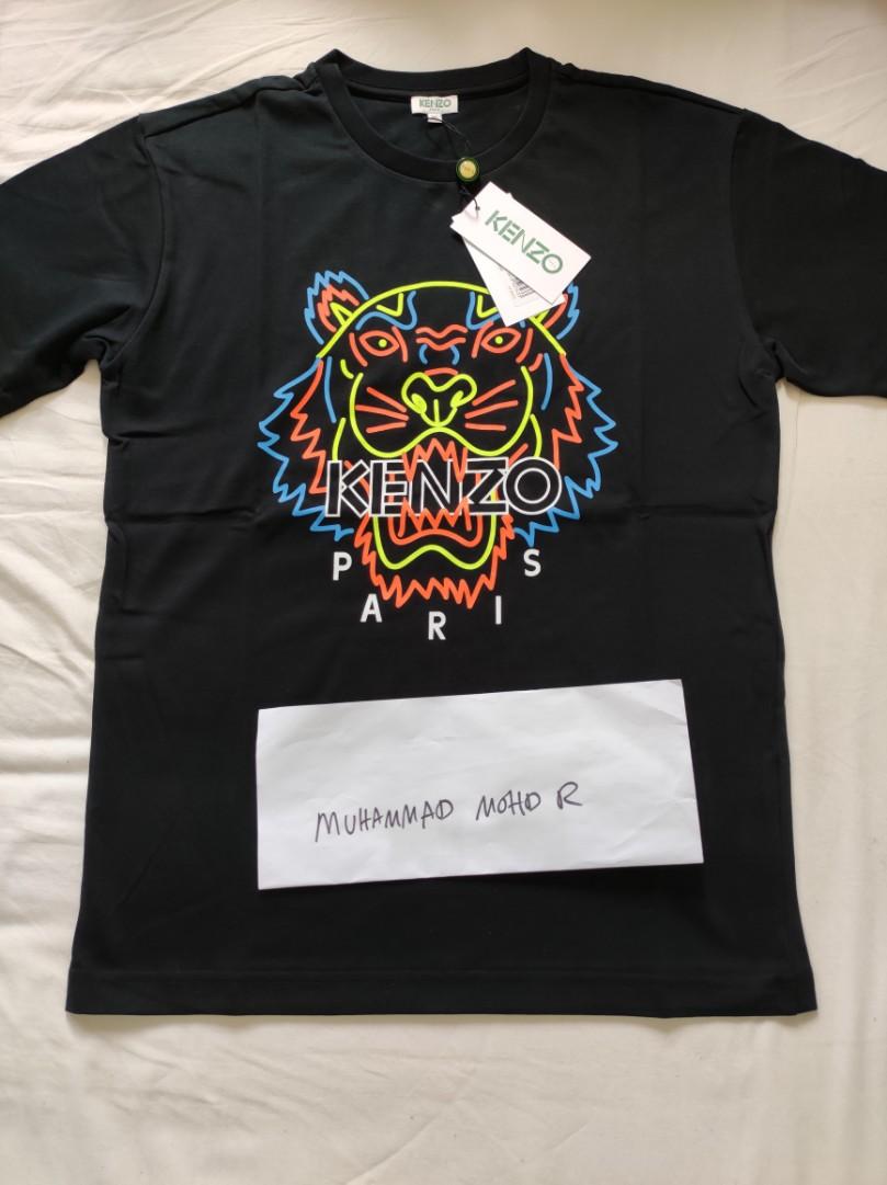 KENZO NEON TIGER FACE PRINTED TEE BLACK Men s Fashion Tops