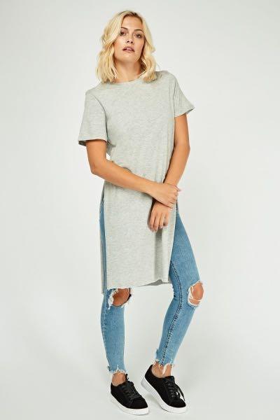 Long jersey top with side slits, Women ...