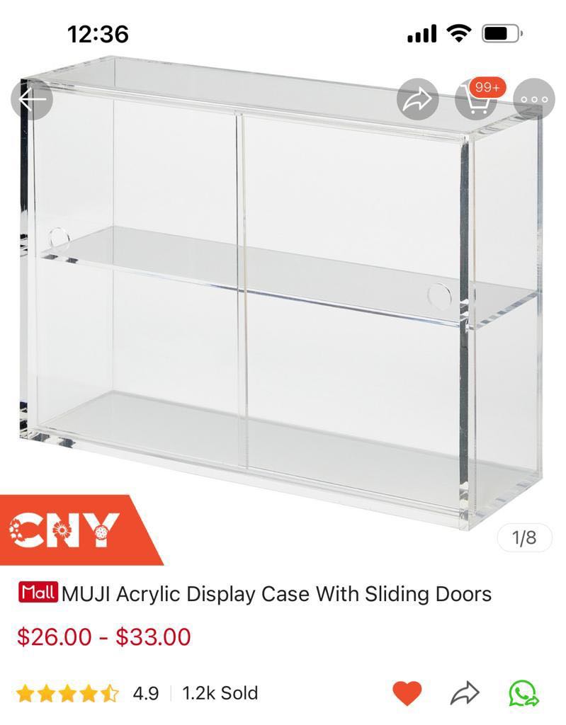 Muji acrylic display case with sliding doors, Furniture & Home Living