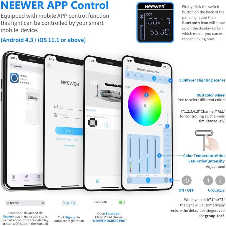 Neewer Upgraded 660 PRO II RGB LED Video Light with App Control and Stand