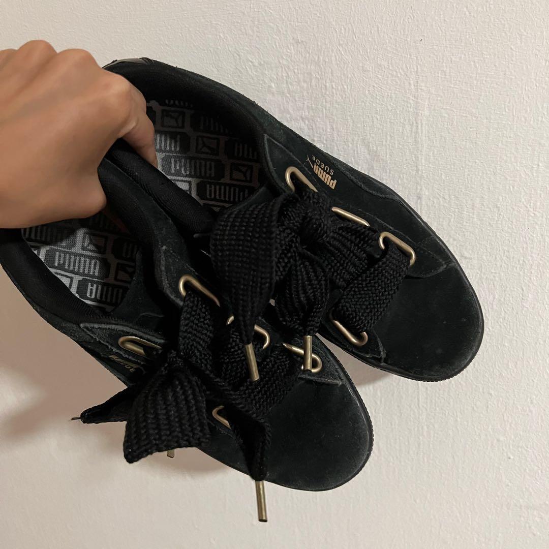 puma black suede heart satin wn s Women s Fashion Footwear