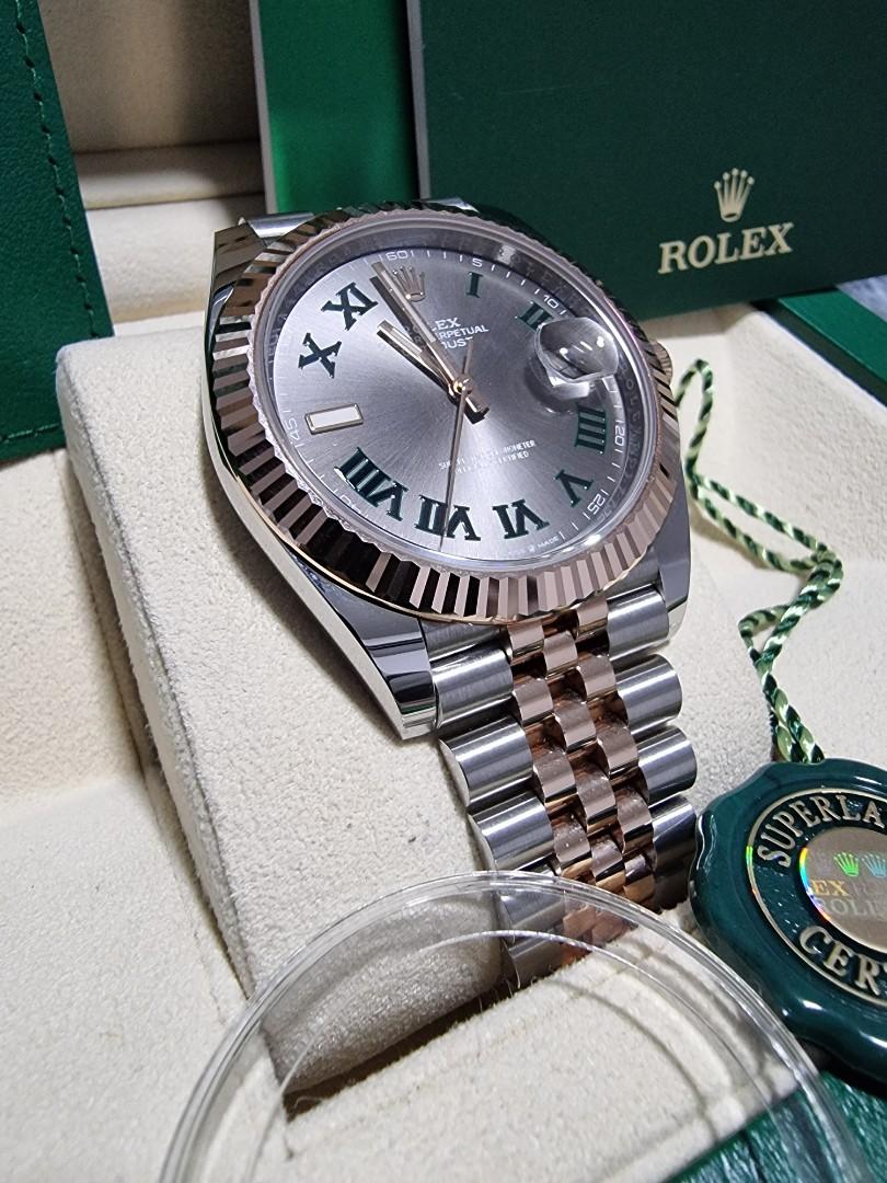 FLASH SALE Rolex Datejust Wimbledon Roman 41 Emerose Gold Flute Bezel