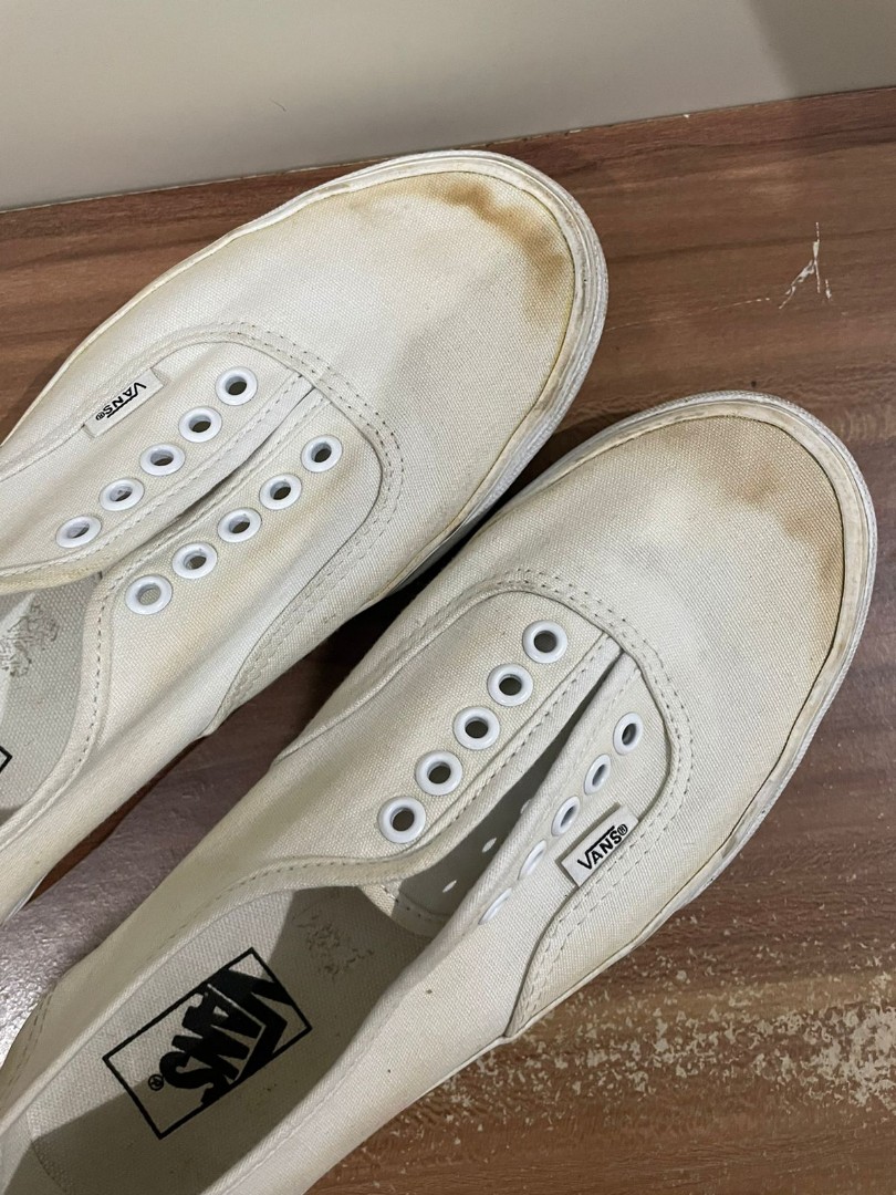 Vans authentic putih ( yellowing) need recolour, Fesyen Pria, Sepatu