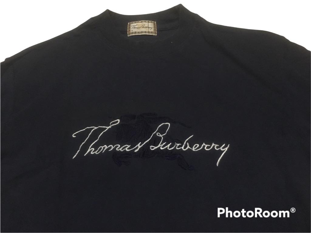 Vintage THOMAS BURBERRY Embroidered Big Logo Spellout Designer Brand T Shirt