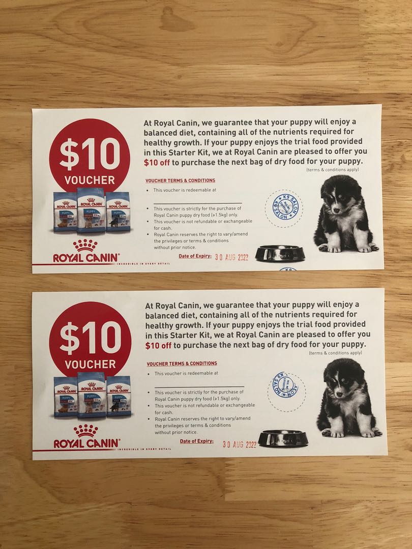 2 x 10 vouchers Royal Canin Puppy Dry Food Tickets Vouchers
