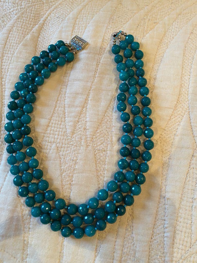 Charming natural 6 mm 3 rows aquamarine beads Gemstone Necklace 17-19 "
