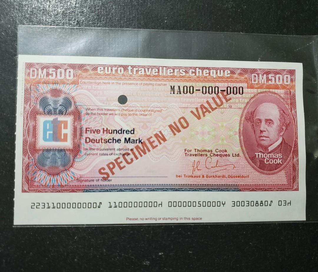 80年代Thomas Cook etc 旅行支票德國500馬克樣票全新直版, 興趣及遊戲, 收藏品及紀念品, 錢幣- Carousell