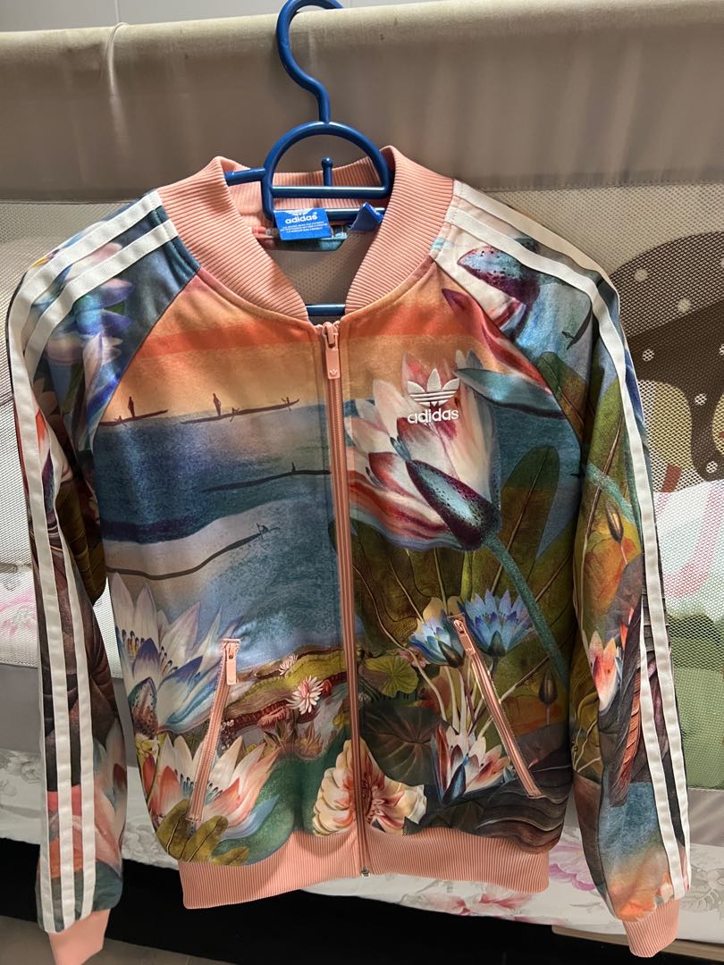 Adidas pink floral jacket Women s Fashion Activewear on Carousell
