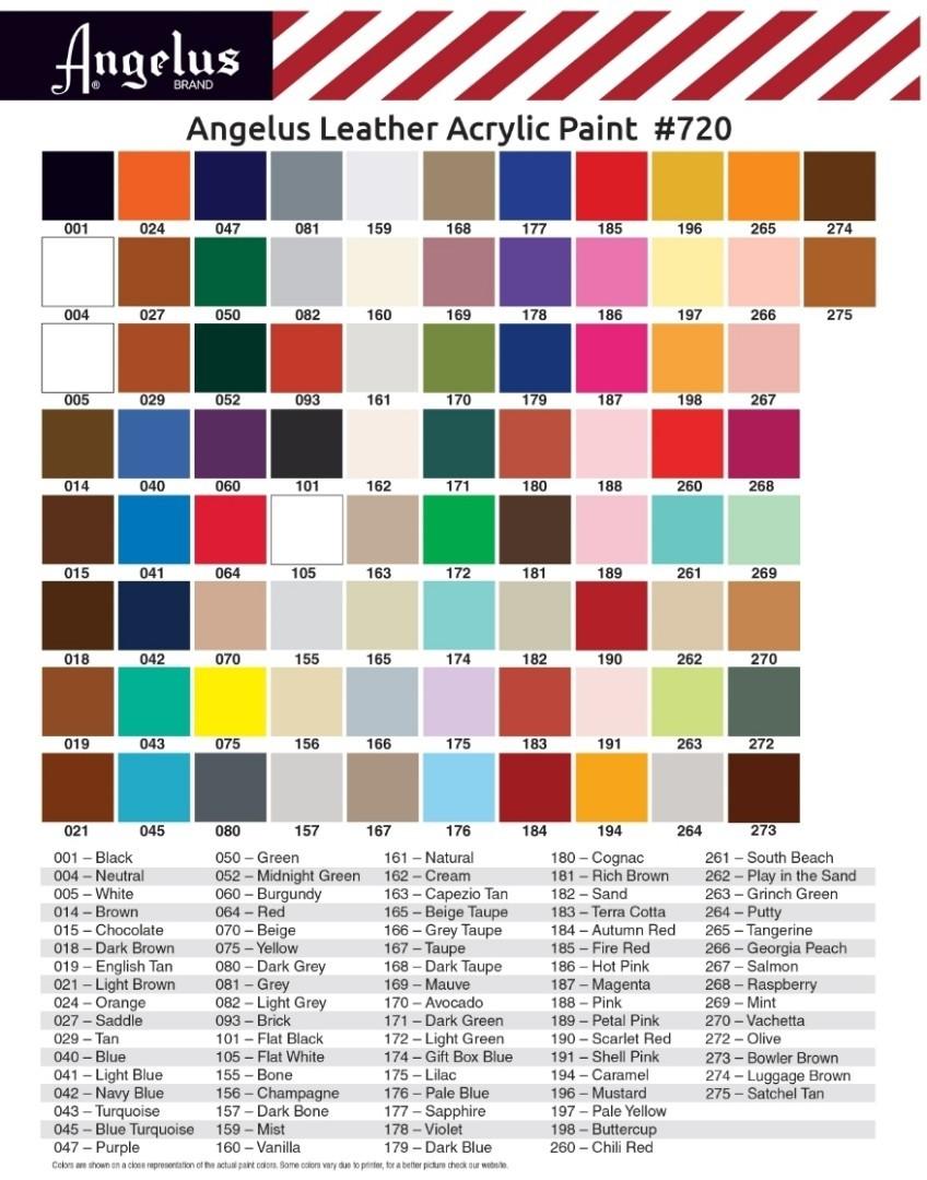 Angelus leather store paint color chart