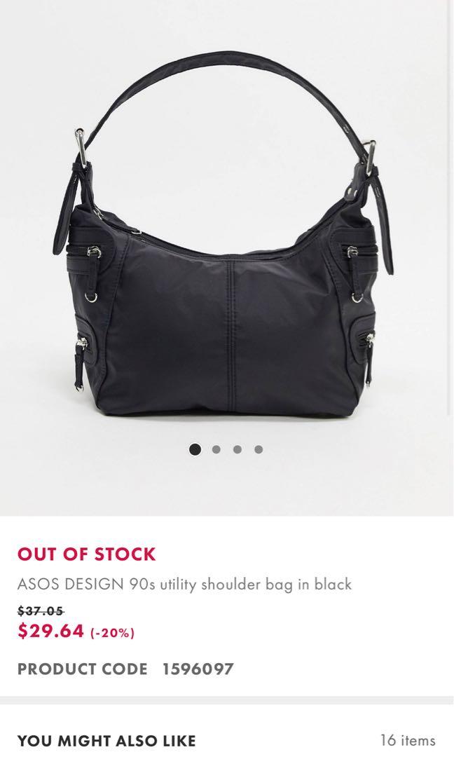 ASOS DESIGN 90s utility shoulder bag in black, Women's Fashion, Bags