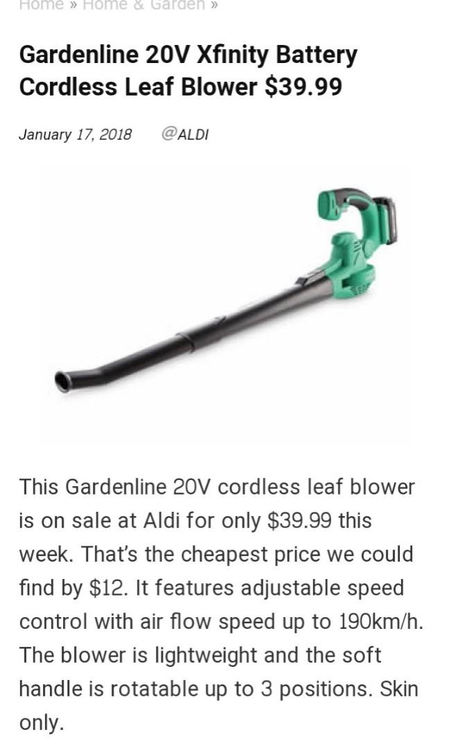 BRAND NEW Gardenline Ferrex 20V LiIon Cordless Portable Leaf Blower