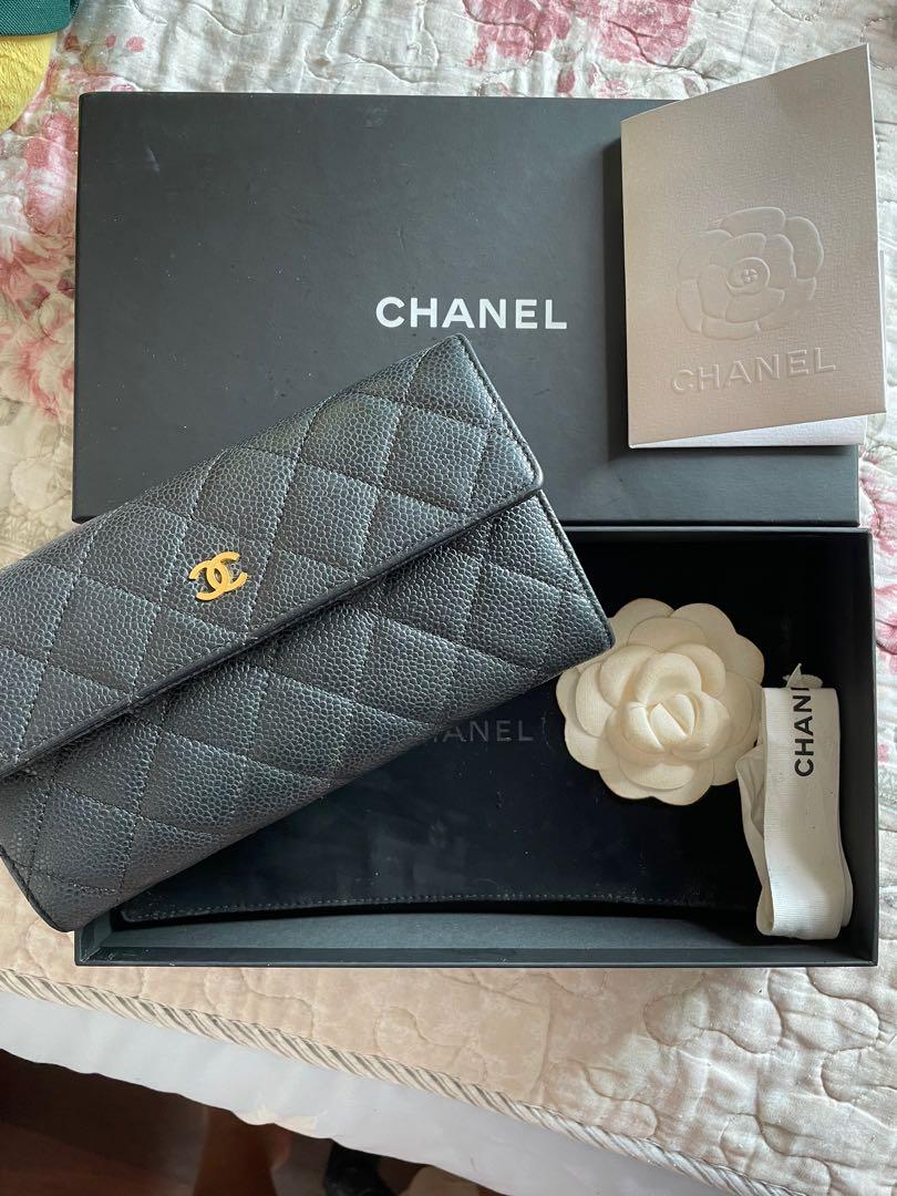 CHANEL Classic Continental Long Flap Wallet Black Caviar with Gold Hardware  2016