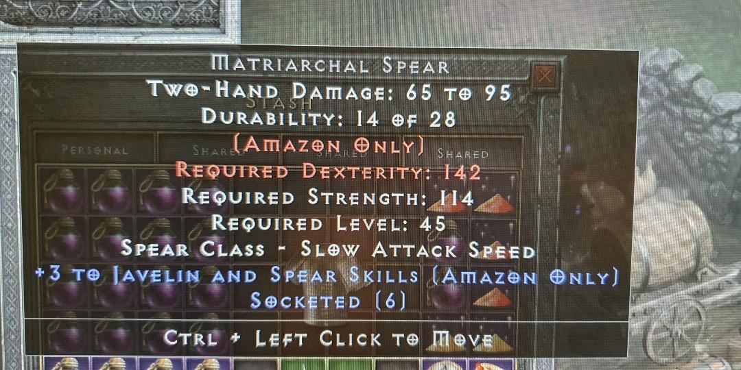 Diablo 2 resurrected +3 Javelin skills/6 sockets, Hobbies & Toys, Toys