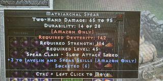 Diablo 2 resurrected +3 Javelin skills/6 sockets