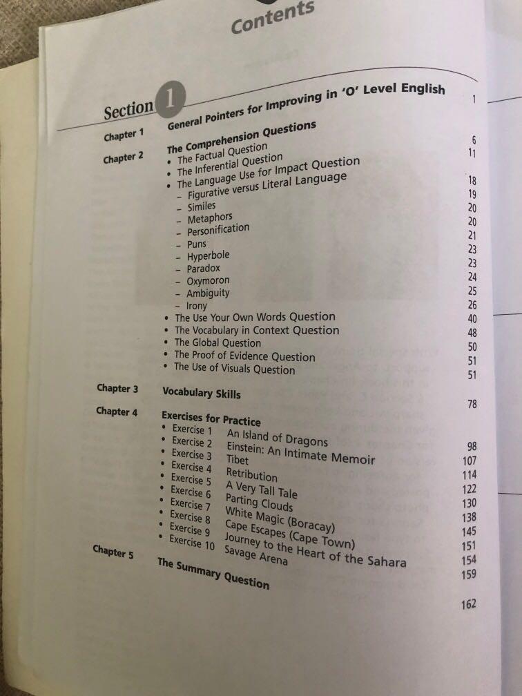 Distinction in English O Level Comprehension Hobbies Toys Books