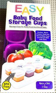 EASY baby food storage cups (also to store breast milk, 8 pcs x 2 oz plus 1 tray, color: purple, comes in original box, BPA free, microwave & freezer safe